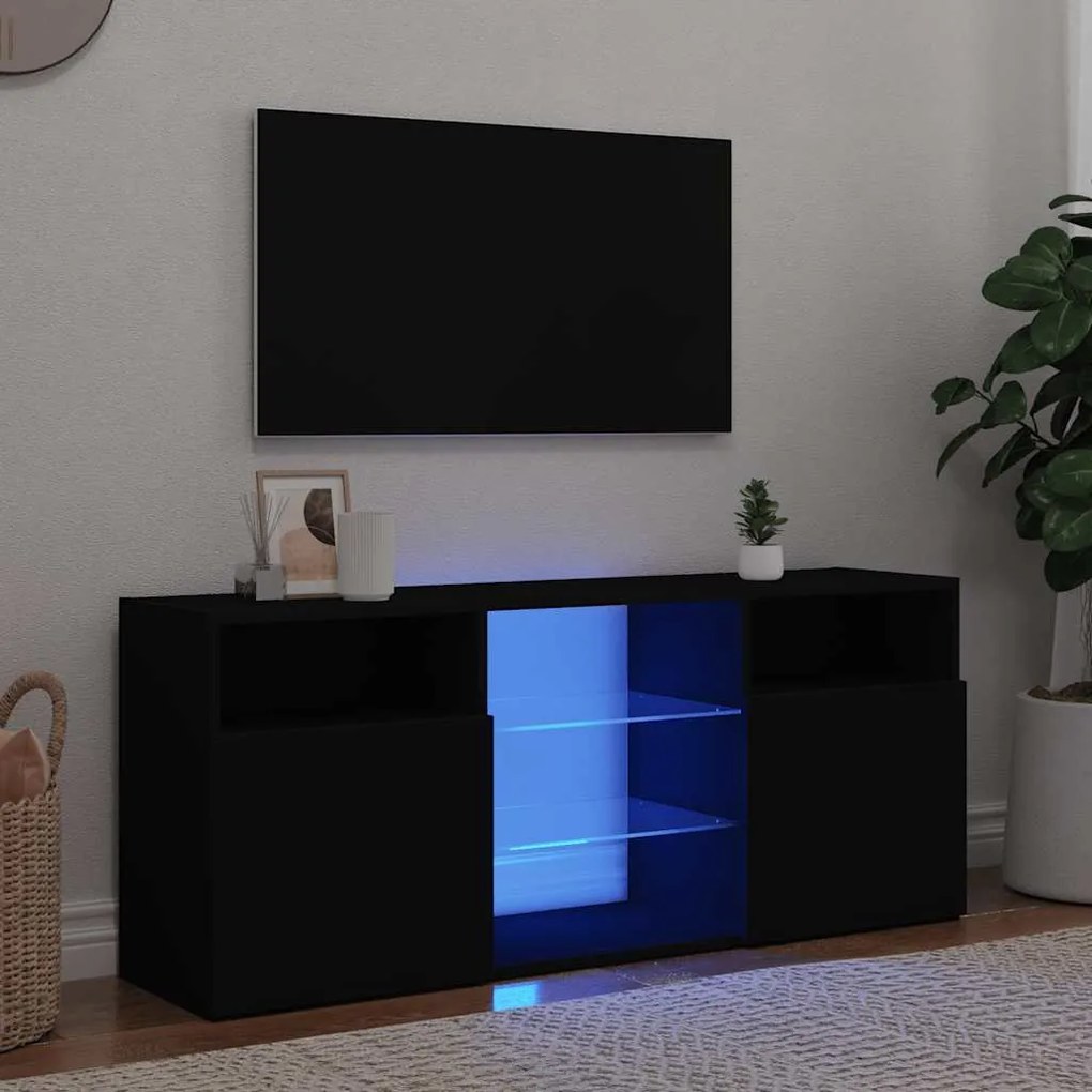 Móvel de TV com luzes LED 120x30x50 cm preto