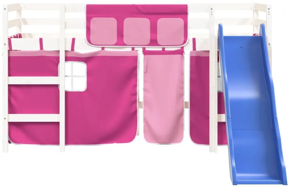Cama alta p/ criança c/ cortinas 90x190 cm pinho maciço rosa