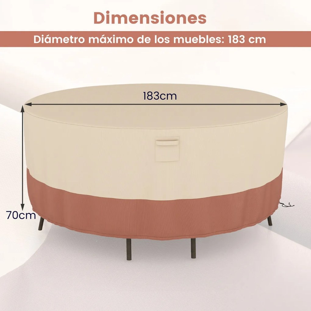 Capa impermeável para mesas redondas de exterior para conjuntos de móveis com fivelas de ventilação e cordões Cobertura impermeável 183 cm (M) Bege