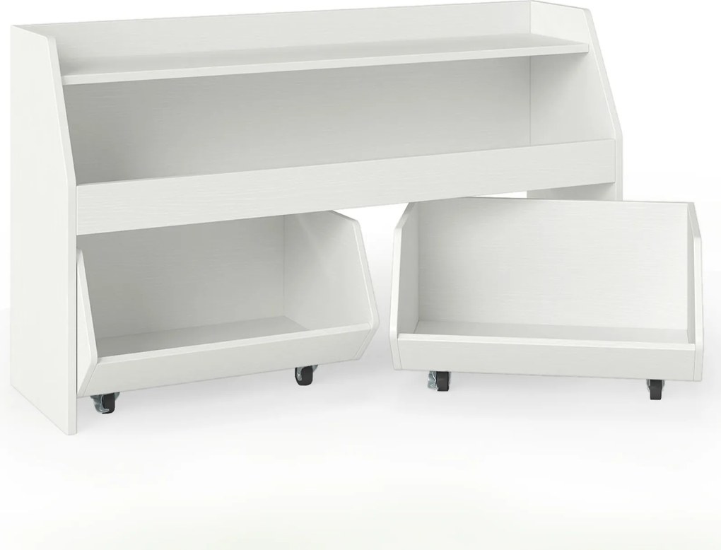 Estante de Arrumação para Brinquedos, 102 x 30 x 60 cm, Com 2 Estantes e 2 Gavetas, Branco