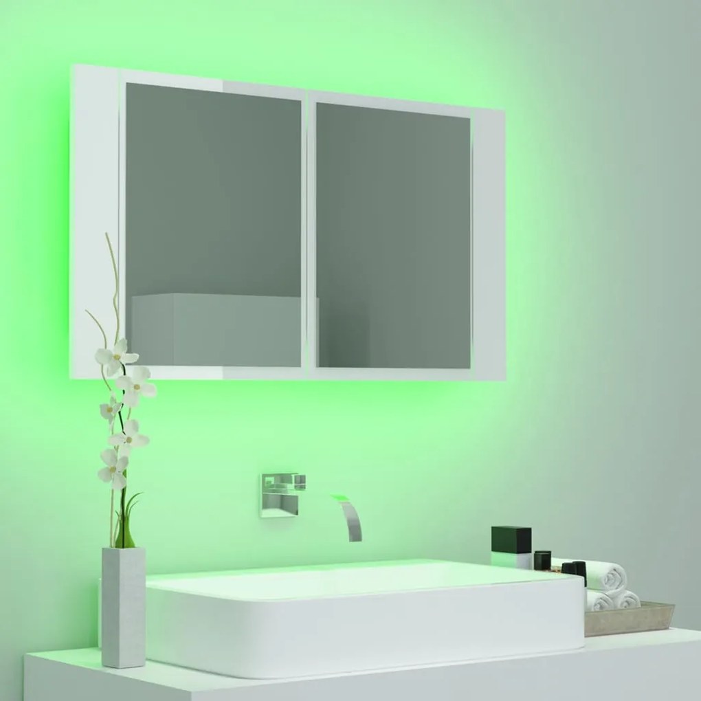 Armário espelhado casa de banho LED acrílico branco brilhante