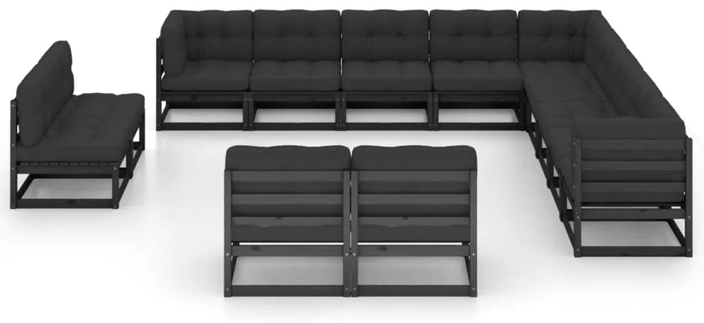 13 pcs conjunto longue jardim c/ almofadões pinho maciço preto