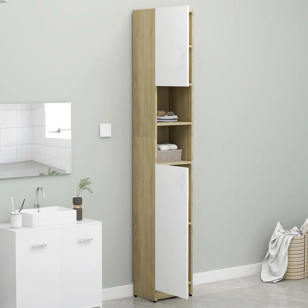 Armário Alto Loony de 190cm - Branco/Carvalho - Design Moderno