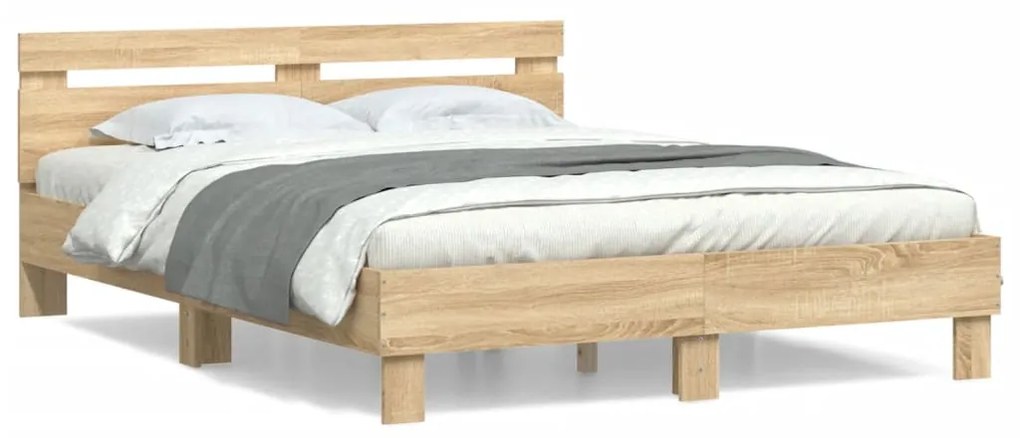 vidaXL Estrutura cama c/ cabeceira derivados madeira carvalho sonoma