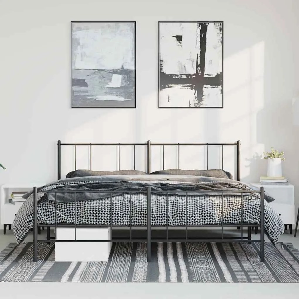 Estrutura de cama com cabeceira e pés 183x213 cm metal preto