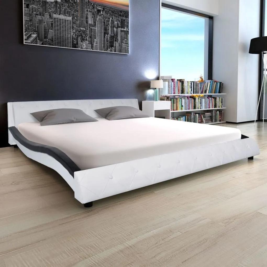 Cama com colchão 180x200 cm couro artificial preto e branco