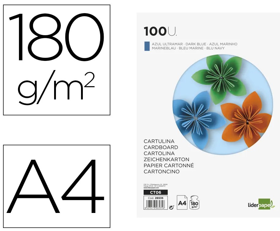 Cartolina 180 gr 100 Folhas Din A4 Azul Marinho