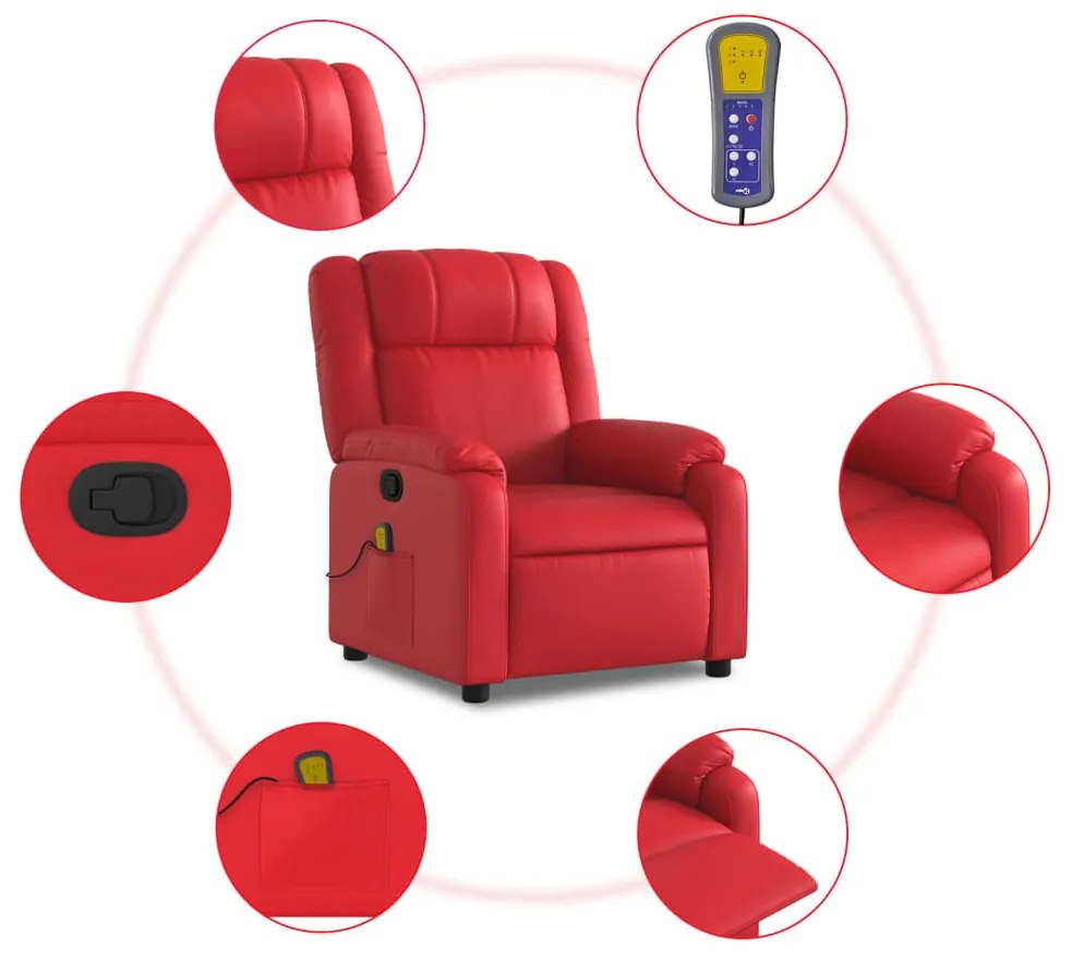 Poltrona de massagens reclinável couro artificial vermelho