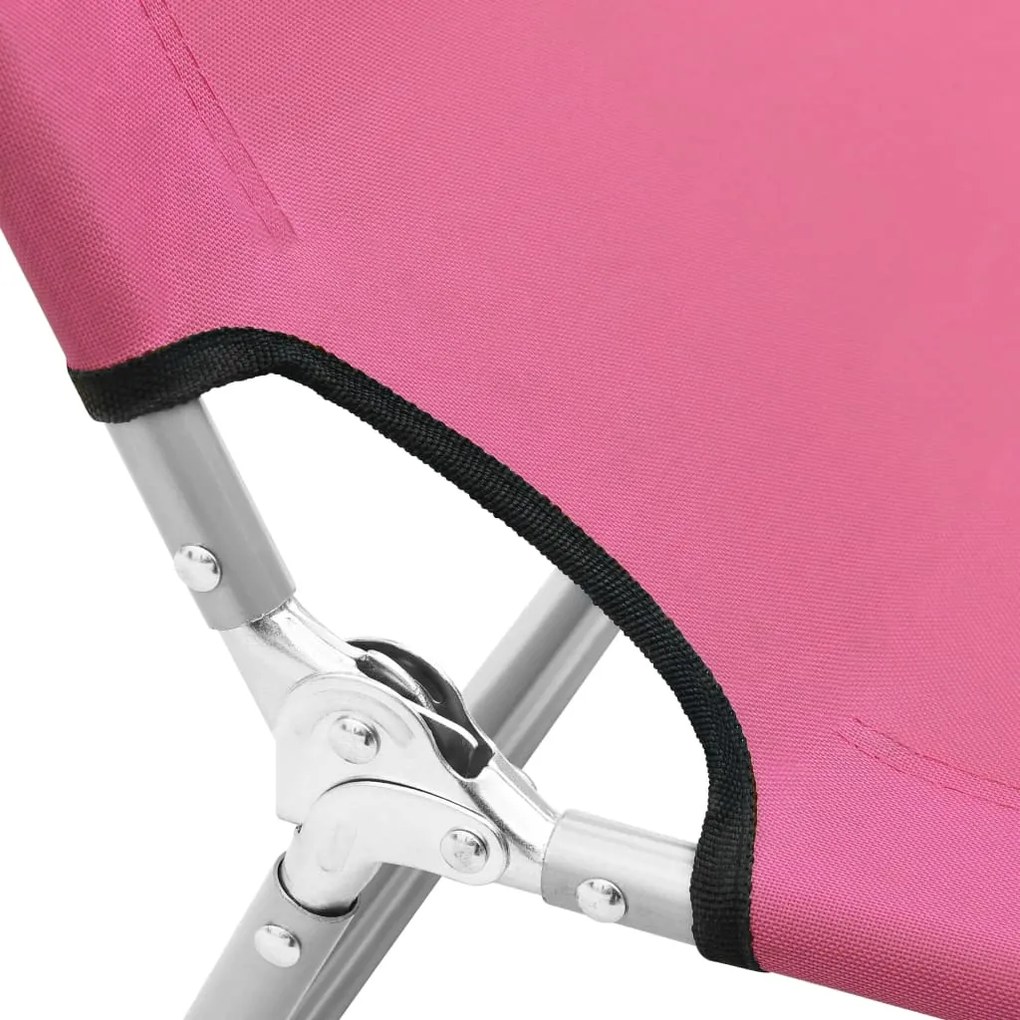 Espreguiçadeira dobrável aço e tecido rosa