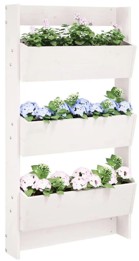 vidaXL Floreira parede c/ 3 caixas 60x18,5x110 cm pinho maciço branco