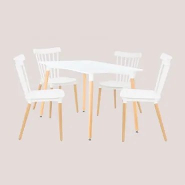 Conjunto De Mesa De Jantar Retangular 120x80 Cm Em Madeira De Faia E Mdf E 4 Cadeiras Royal Branco - Sklum