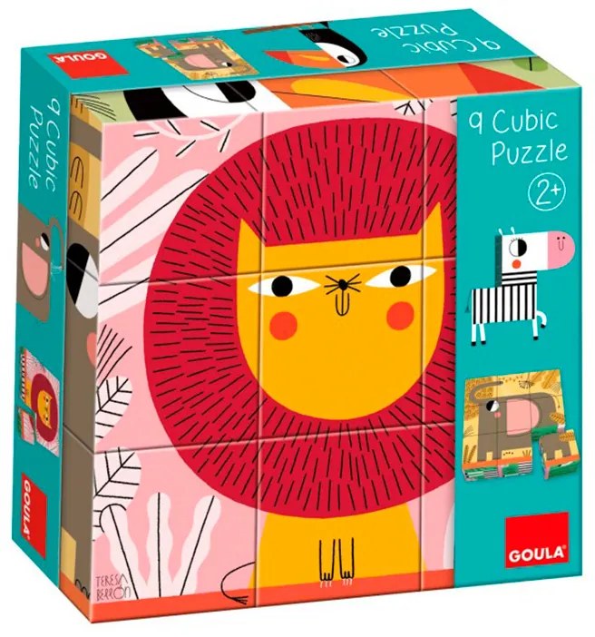 Puzle Goula Cubos de Carton Animales Selva 6 Escenas Diferentes 9 Piezas