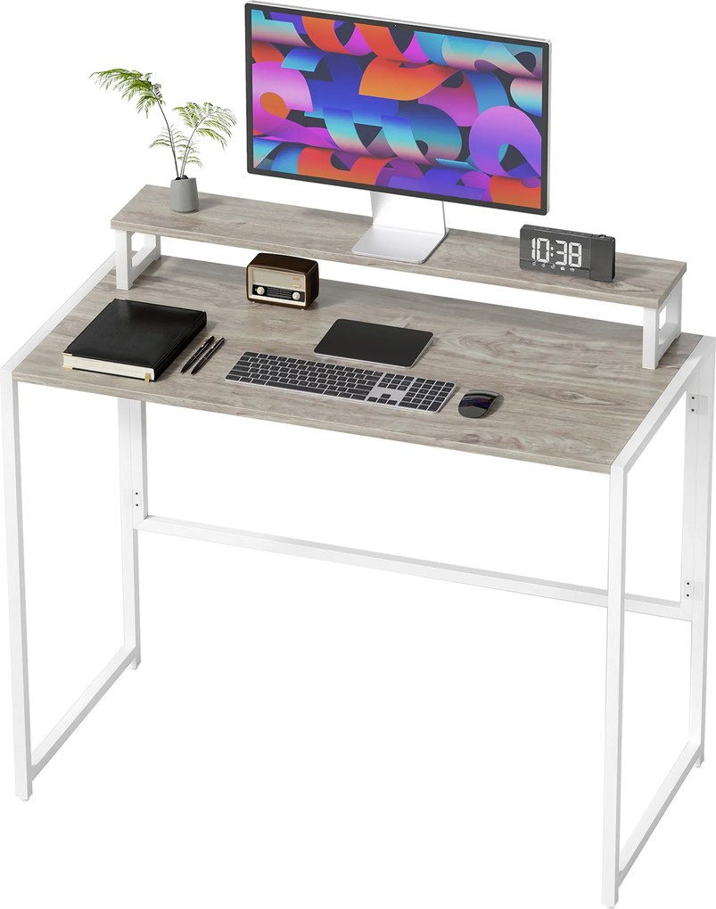 Secretária dobrável para computador com suporte para ecrã, para quarto, espaços pequenos, 100 x 48 x 87,5 cm, cor madeira natural