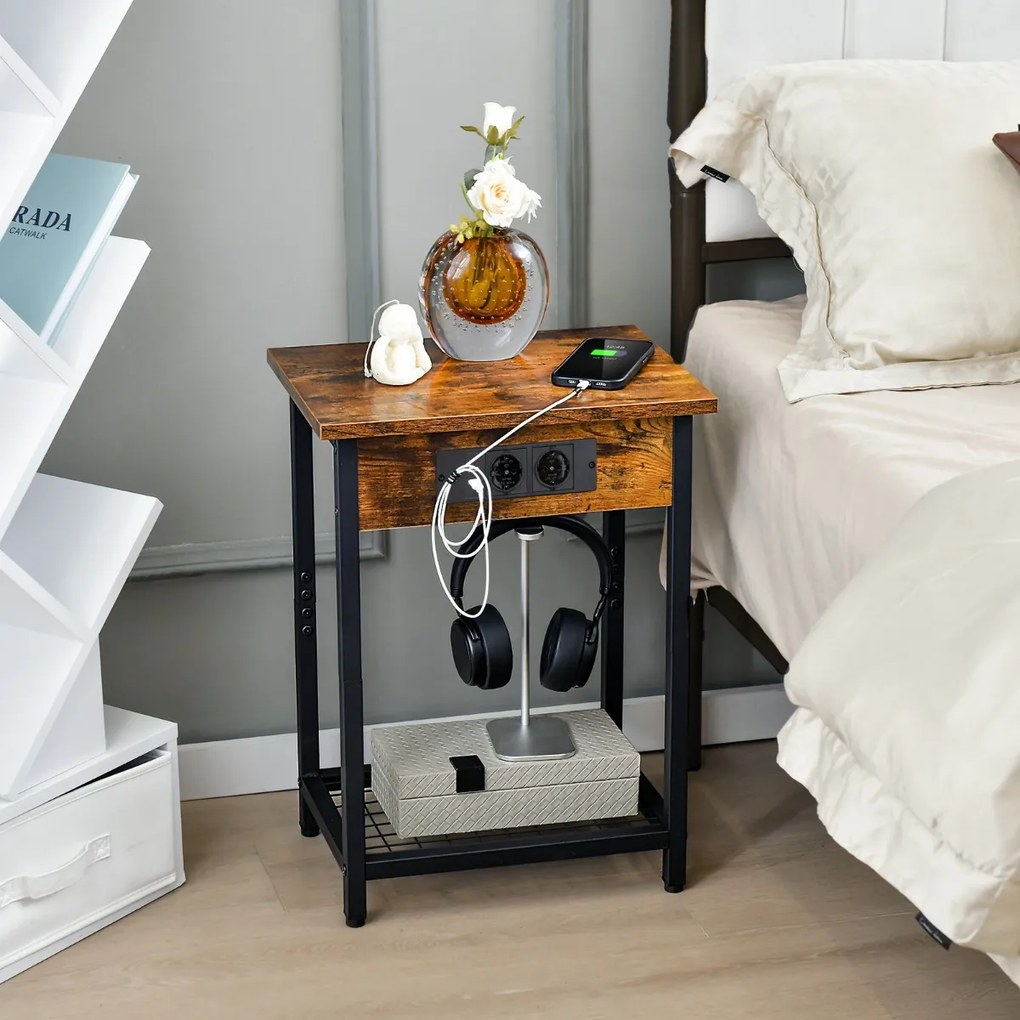 Mesa de cabeceira Boho com decoração de vime trançado à mão - Natural