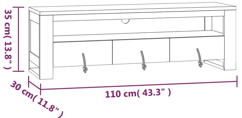 Móvel de TV 110x30x35 cm madeira de teca maciça