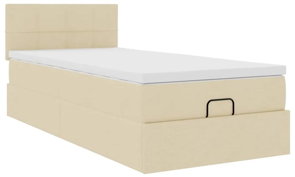 Cama otomana com colchão 100x200 cm tecido creme