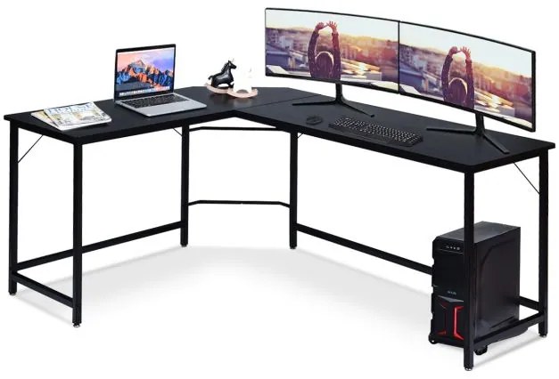 Secretária de canto 168 x 125 x 74 cm para computador em casa ou escritório Mesa para computador em forma de L Preto