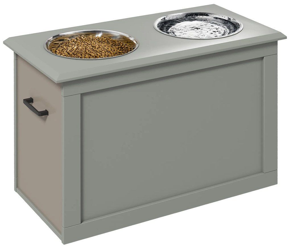 Comedouro Elevado para Cães com 2 Tigelas de Aço Inoxidável e Espaço de Armazenamento Oculto 60x30x41 cm Cinzento