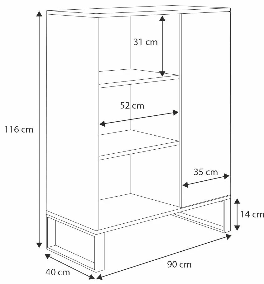 Estante Fondi - 90 x 40 x 116 cm pés em metal cor carvalho artesanal