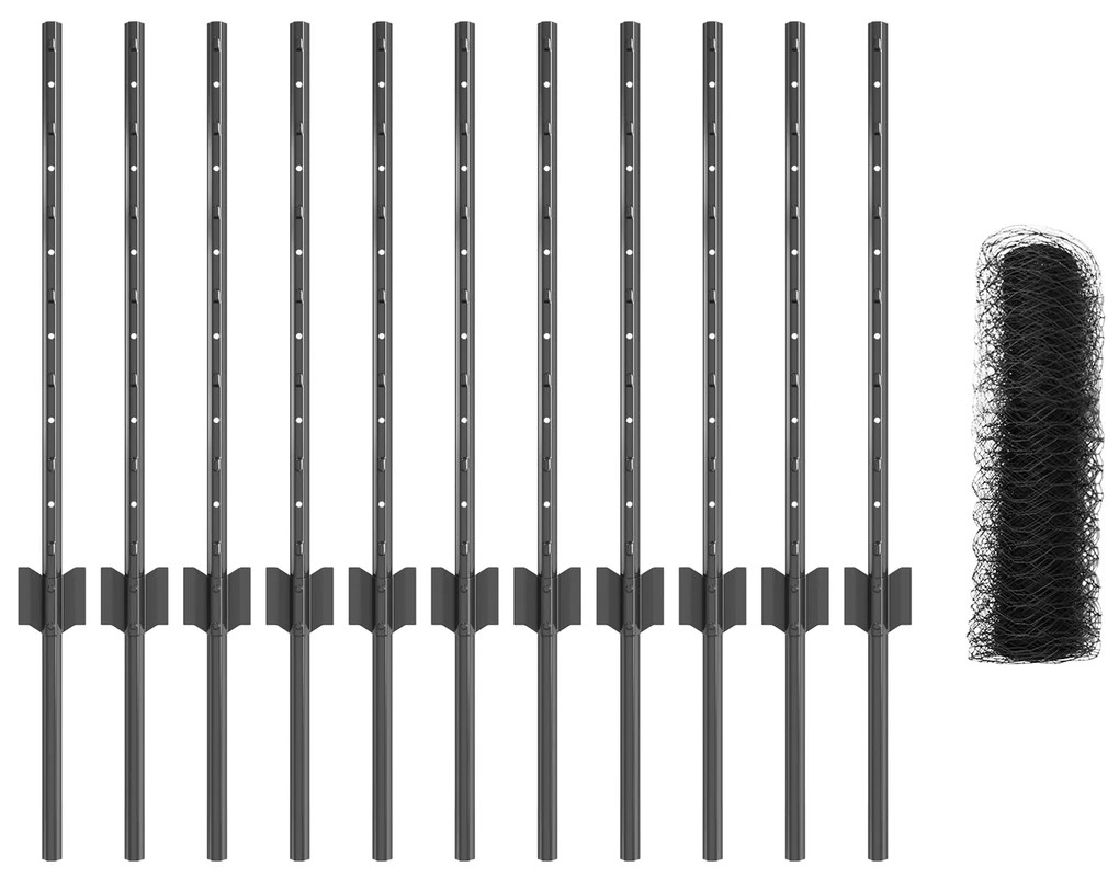 Postes de Cerca vidaXL 11 pcs U-Channel Cinza 60 cm Aço