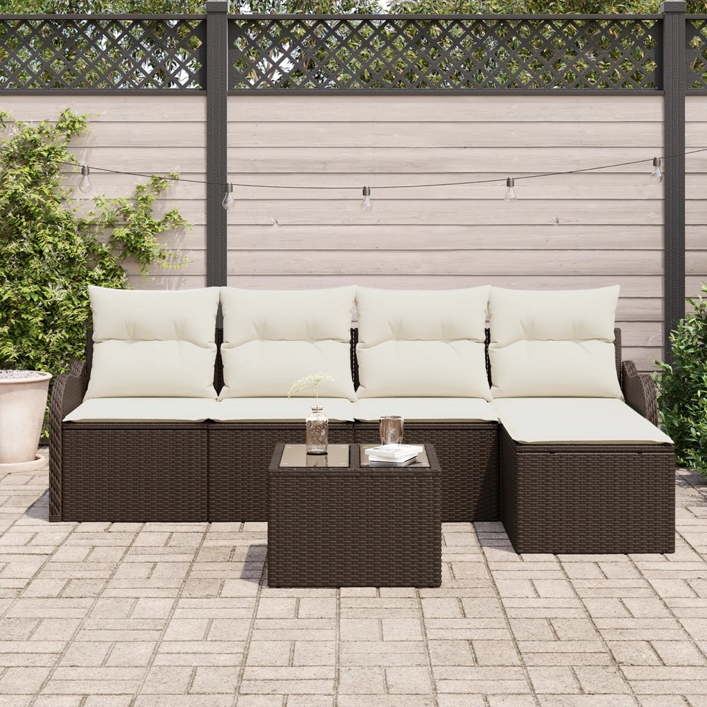 Conjunto de Sofá de Jardim de 5 Peças com Almofadas Cinza Rattan Polié