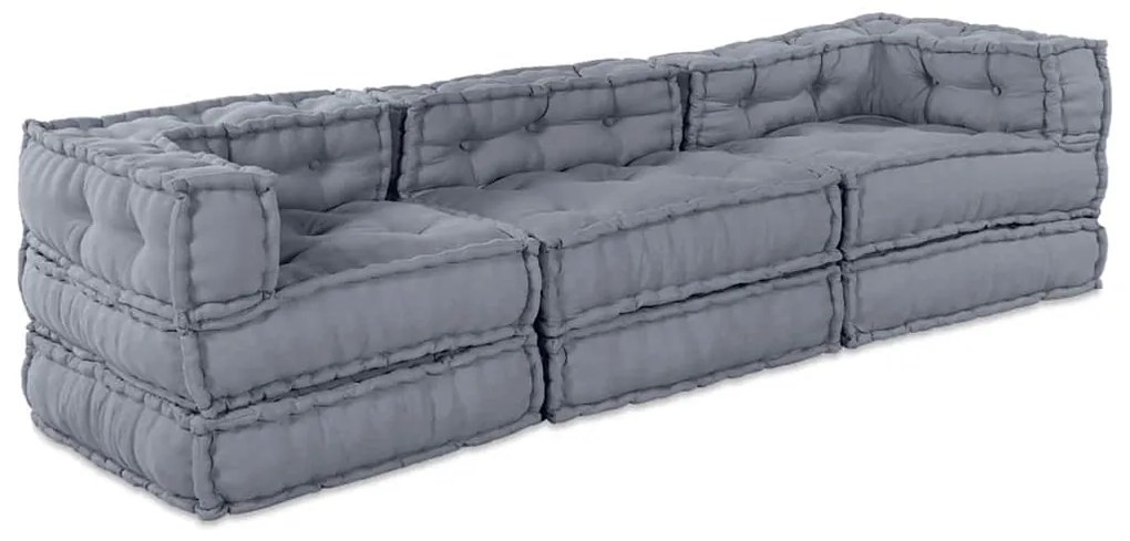 vidaXL Sofá Modular 3 pcs Cinzeto tecido