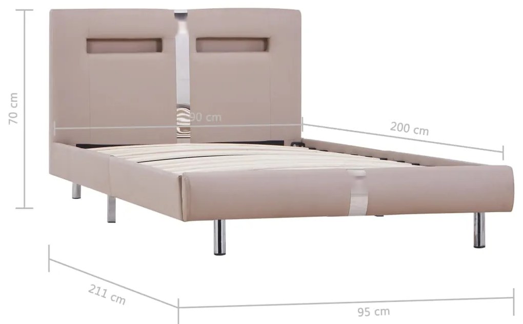 Estrutura de cama c/ LEDs 90x200 cm couro artificial cappuccino