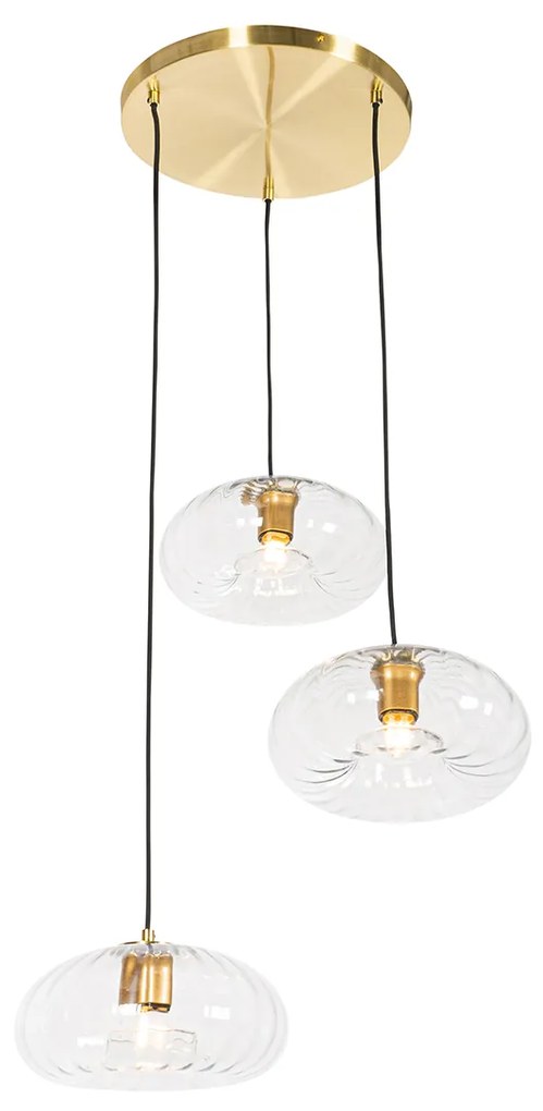 Candeeiro suspenso Art Déco dourado com vidro redondo 3 luzes - Ayesha Art Deco