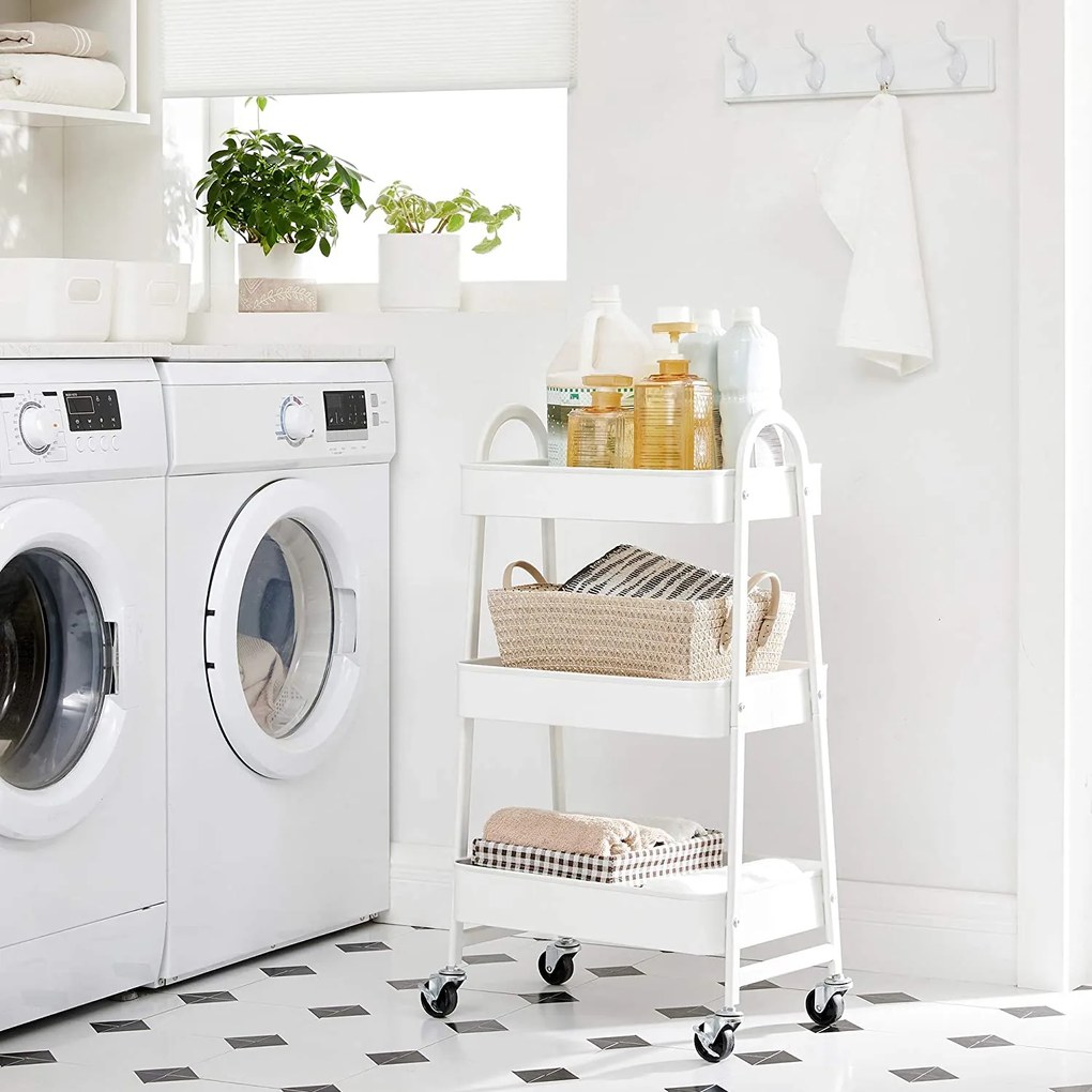 Carrinho de metal multifuncional 41,4 x 30,7 x 79 cm branco