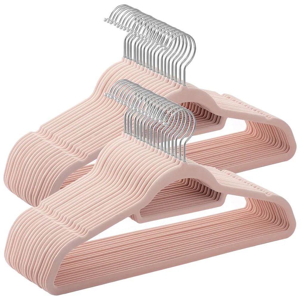 Conjunto de 50 cabides de veludo 45 x 23,5 cm rosa