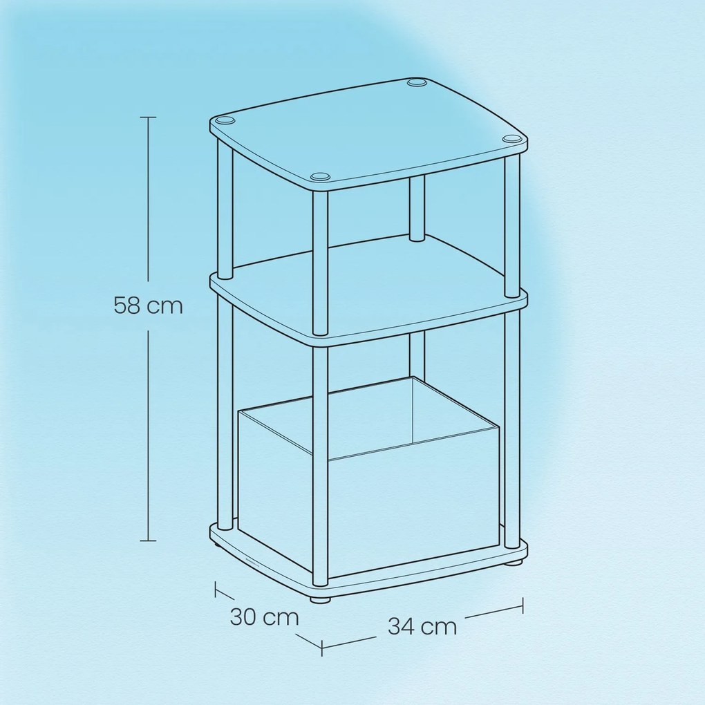 Mesa auxiliar com 3 prateleiras 30 x 34 x 58 cm branco