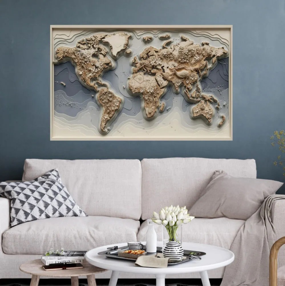 Autocolante Mapa do Mundo - Camadas terrosas abstractas com flores na superfície