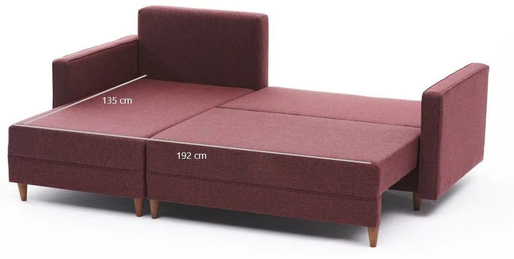 Sofá-cama de canto Aydam – Vermelho Claret – 215x80x150 cm