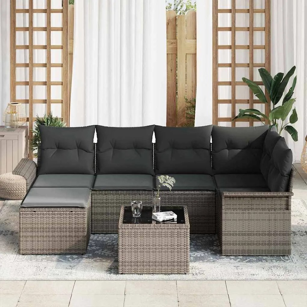 Conjunto de Sofás para Jardim de 6 Peças com Almofadas em Vime Preto