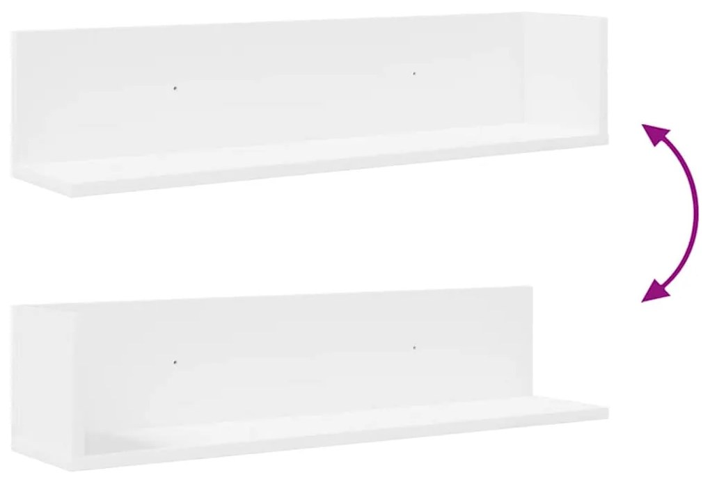 Estantes de parede 2pcs 75x16,5x16,5cm derivados madeira branco