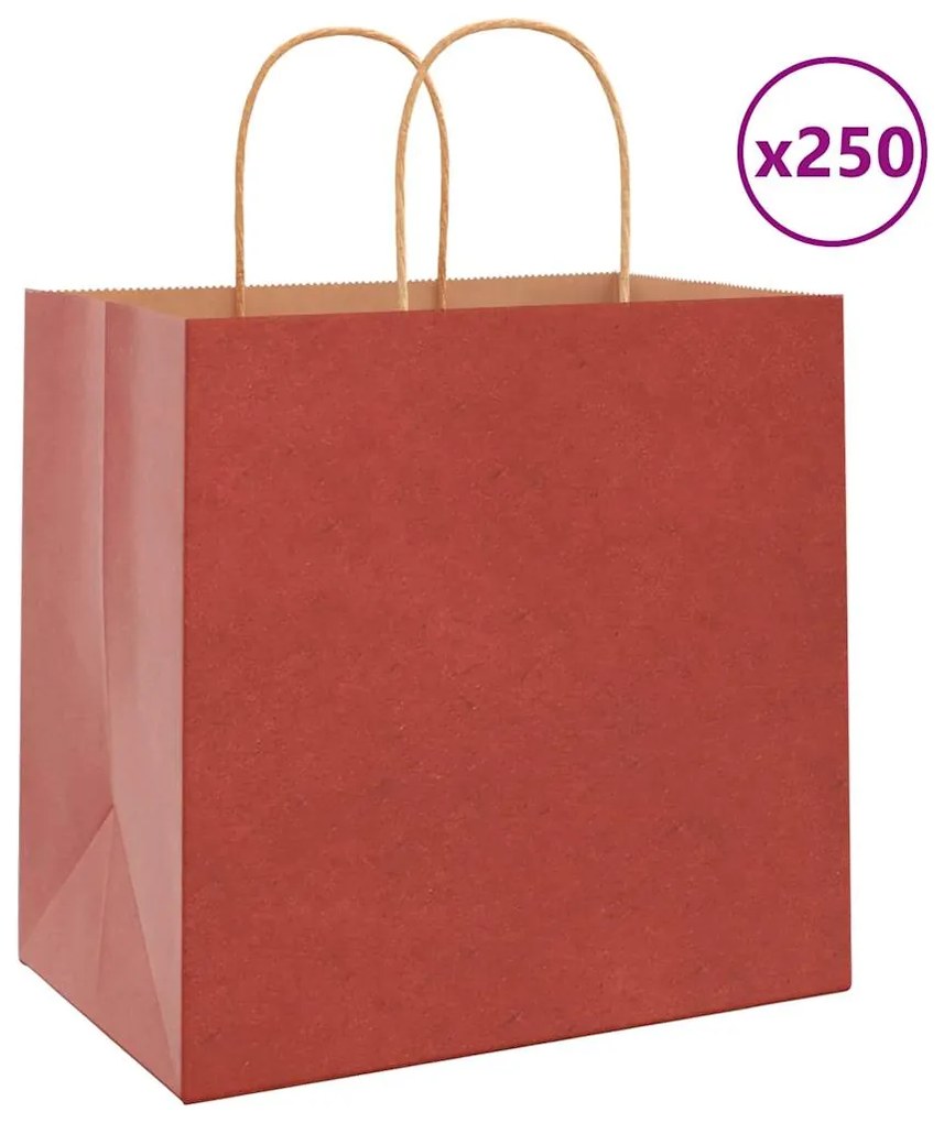 vidaXL Sacos de papel 250 unid com alças vermelhas 26x17x25 cm