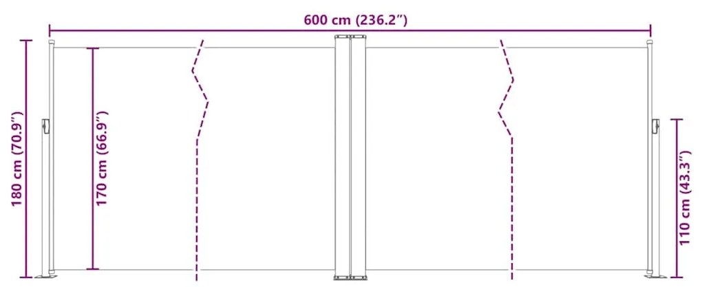 Toldo lateral retrátil 180x600 cm cor creme