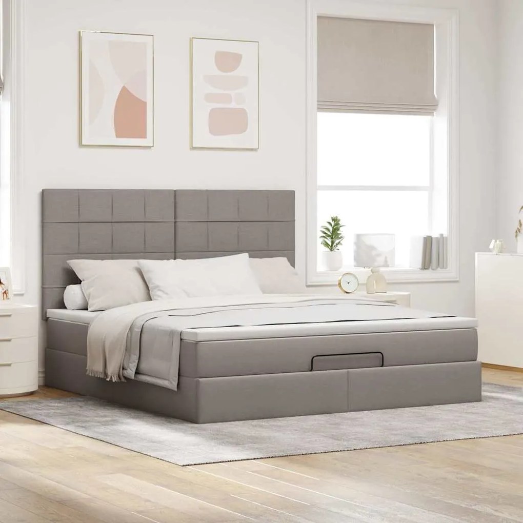Estrutura de cama otomana com colchão tecido cinzento 160x200cm