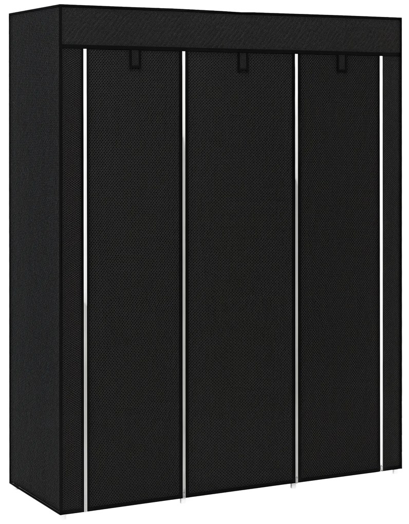 HOMCOM Roupeiro de Tecido Dobrável Armário Portátil com 8 Prateleiras de Armazenamento e 2 Barras de Pendurar Organizador de Roupa para Dormitório Vestidor 125x43x162,5 cm Preto