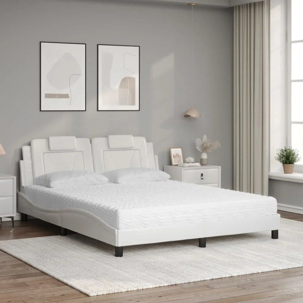 Cama com colchão 160x200 cm couro artificial branco