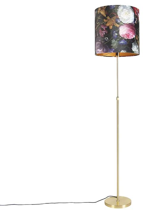Candeeiro de pé ouro / latão com flores de sombra de veludo 40/40 cm - Parte Clássico / Antigo