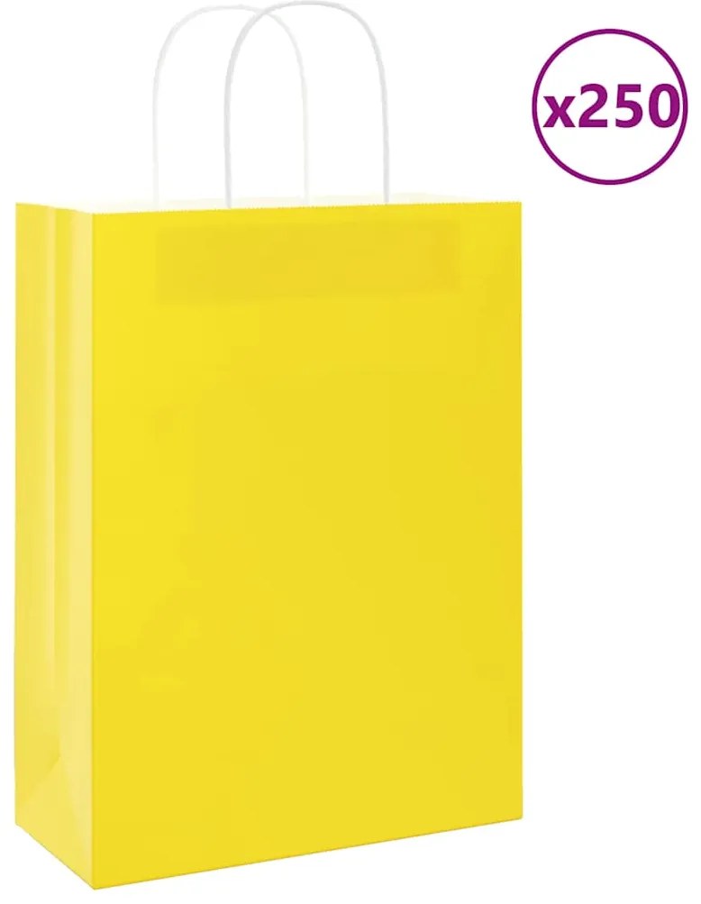 vidaXL Sacos de papel 250 pcs com pegas Amarelo 26x12x35 cm