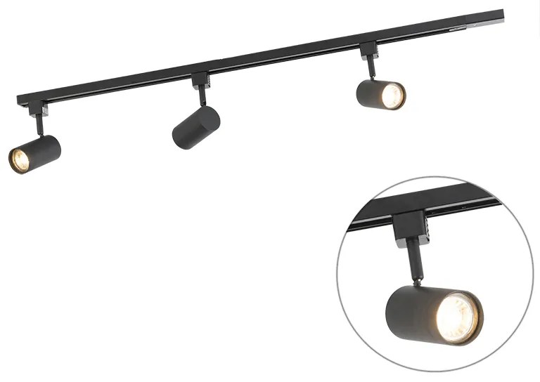 LED Sistema de iluminação de trilho inteligente preto com 3 GU10 WiFi monofásicos - Iconic Jeana Moderno