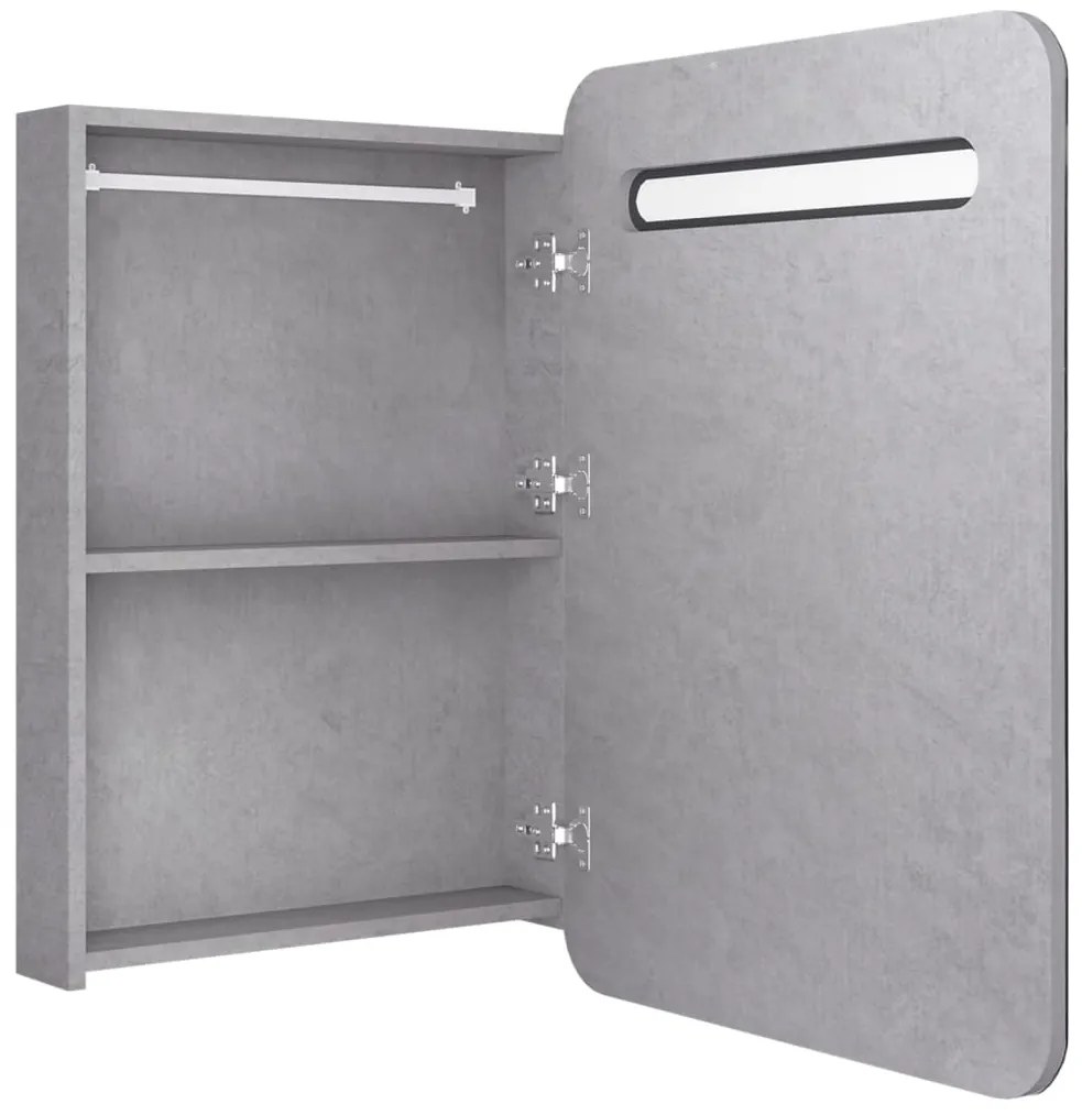Armário espelhado casa de banho LED 60x11x80cm cinzento cimento