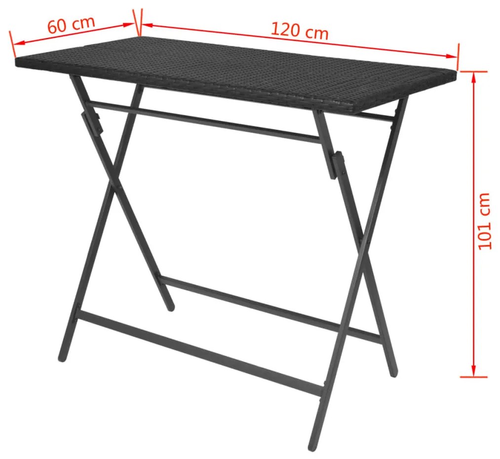 7 pcs conjunto de jantar dobrável jardim aço e vime PE preto