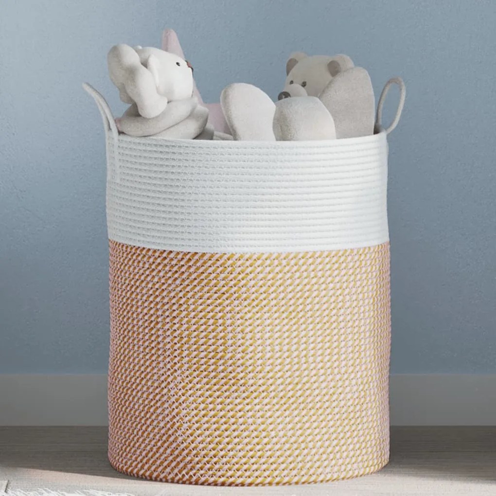 vidaXL Cesto de arrumação Ø38x46 cm algodão castanho e branco