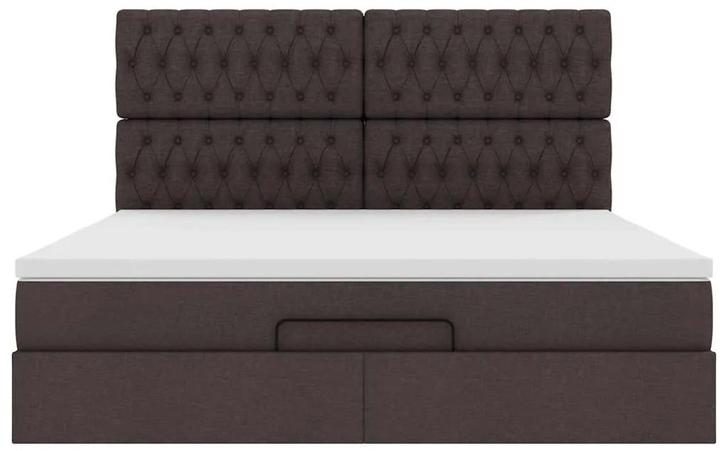 Estrutura de cama otomana com colchão tecido castanho escuro