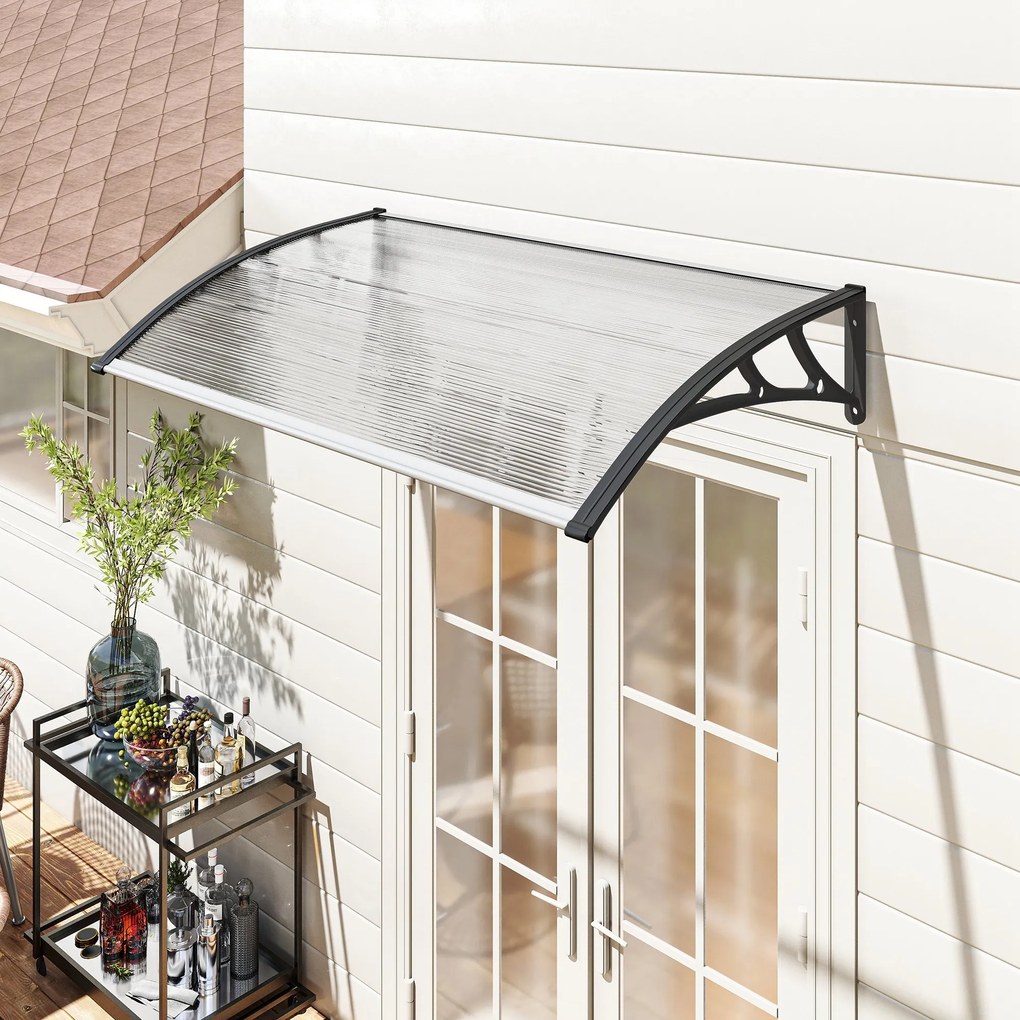 Marquise para Portas e Janelas 110x60 cm com Painéis de Policarbonato e Barras de Alumínio Transparente