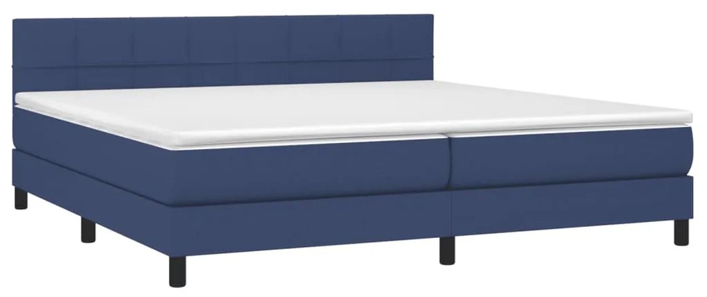 Cama box spring c/ colchão e LED 200x200 cm tecido azul