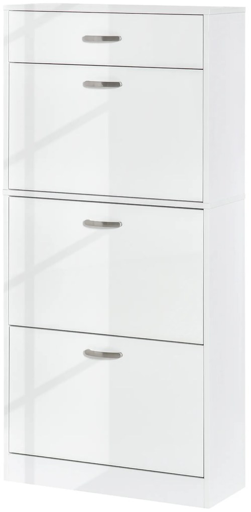 HOMCOM Armário de Sapatos 3 Portas Basculantes e Gaveta deslizante 62x24x135 cm Alças de Alumínio Painéis de Partículas Branco | Aosom Portugal